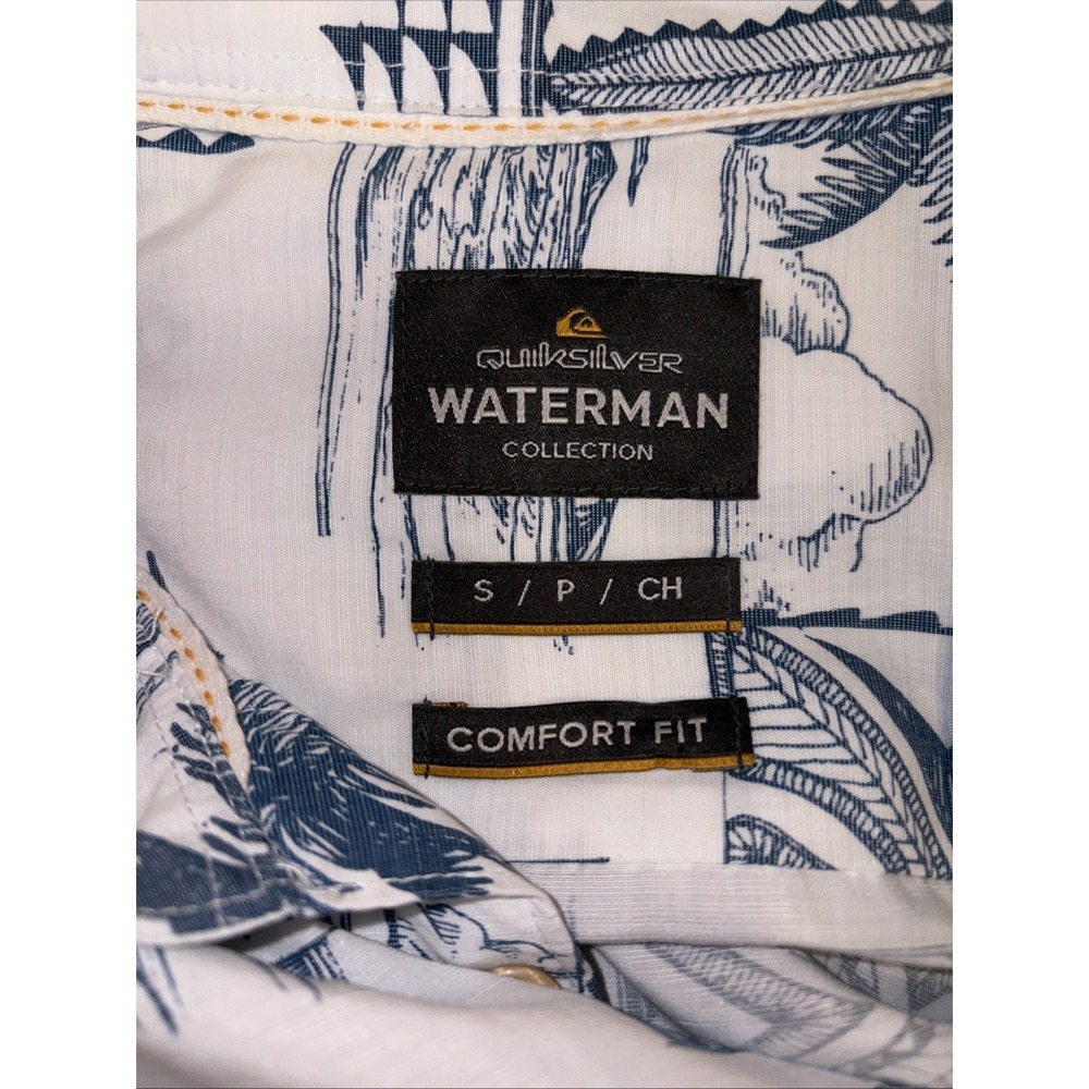 Quicksilver Waterman Comfort Fit Short Sleeve Button Up Shirt Mens Size S Blue - Picture 6 of 7